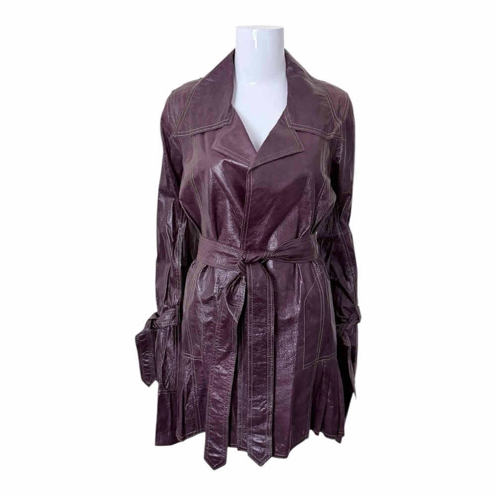 Vintage 90s Grownbeans Karen Groner Purple Leather Trench Coat Size Small